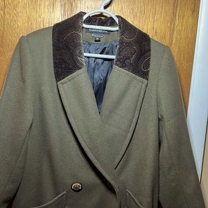 DONNY BROOK Vintage 100% Wool Trench Coat Green with Paisley Collar 2P